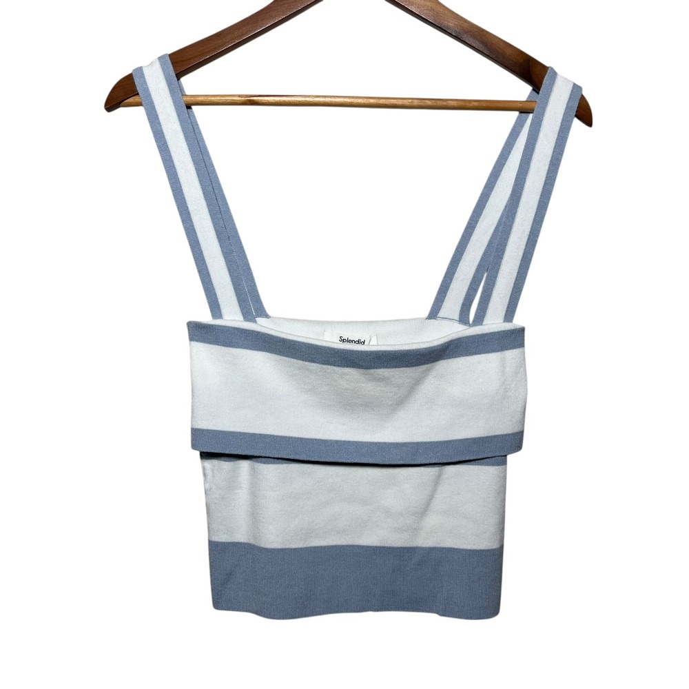 Splendid Collection Blue White Striped Knit Crop Top Small Sleeveless‎ Tank